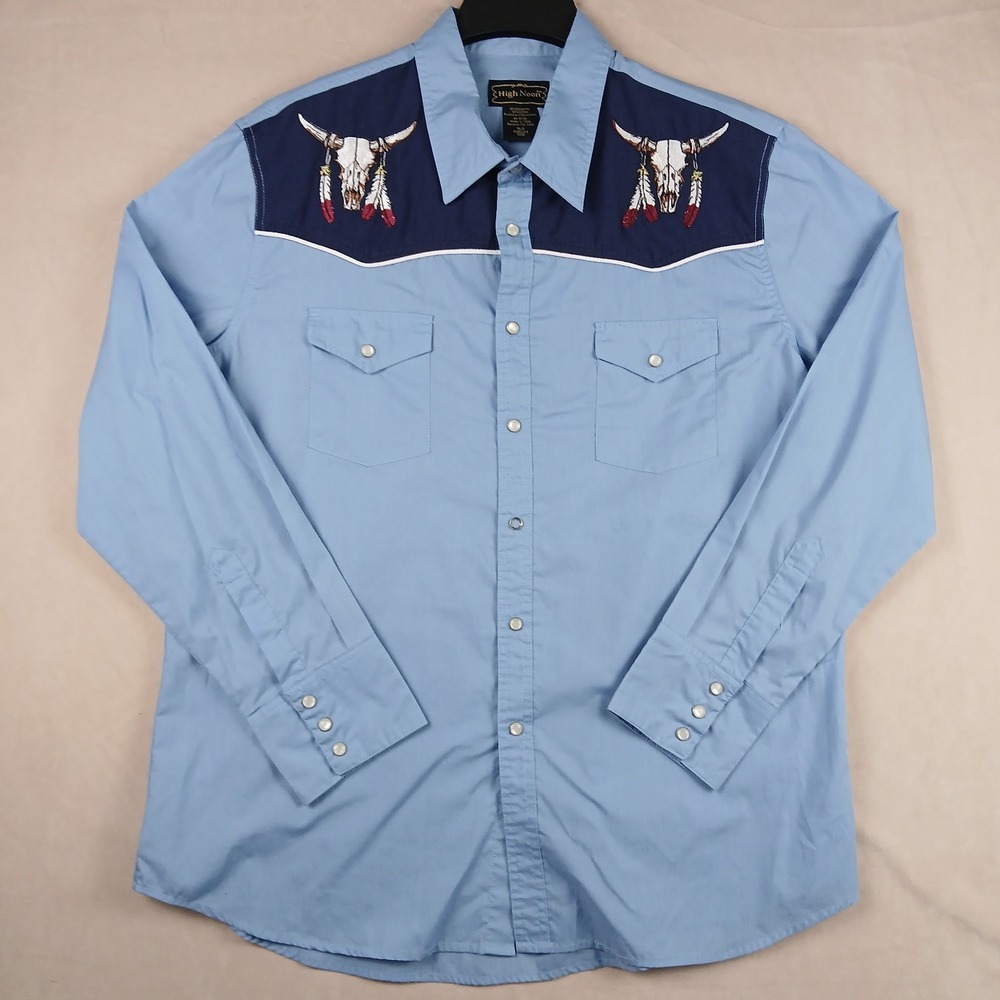 Vintage High Noon XLT Mens Shirt Western Rodeo FLAWS 25x31 Cowboy Snap - Picture 10 of 13